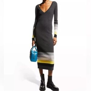 Le Superbe S Silk Blend Bodycon Midi Dress V-Neck Open Back Elegant Cozy Chic